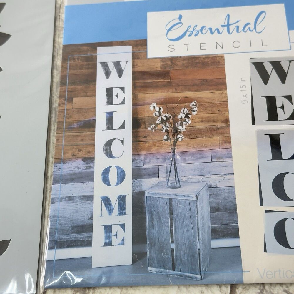 Pack 2 Stencils Art Flowers Welcome for Painting Reusable Plastic Sign Templates